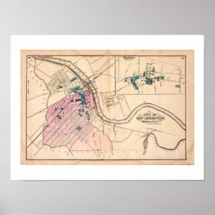 1872 REPRO Vintage Karte New Brunswick, Princeton Poster