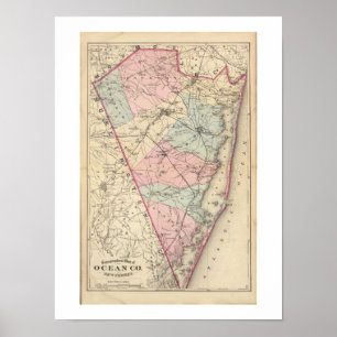 1872 REPRO Vintage Karte Ocean County NJ Poster