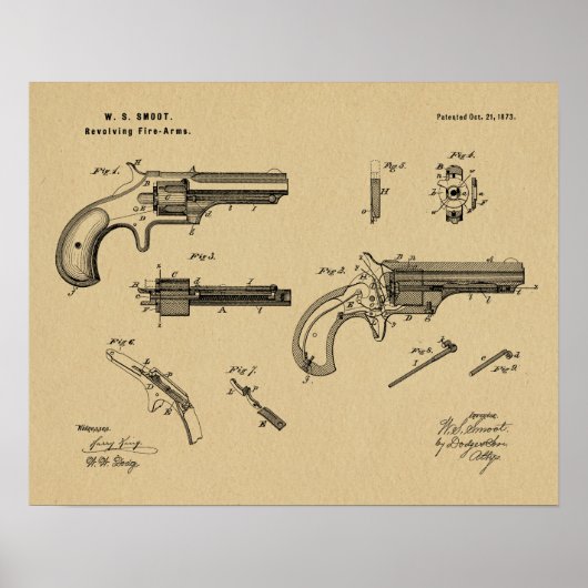 1873 Gun Revolver Patent Art Zeichnend Print Poster (Vorne)