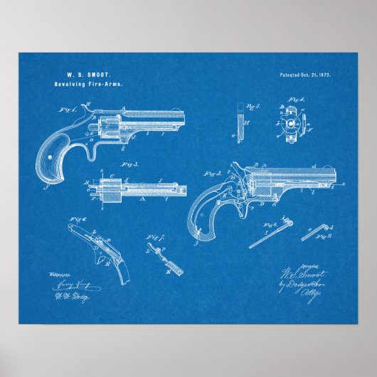 1873 Gun Revolver Patent Art Zeichnend Print Poster (Vorne)