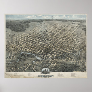 1873 Houston, TX Vogel-Augen-Ansicht-panoramische Poster