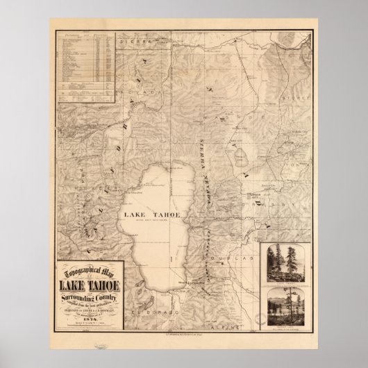 1874 Karte des Lake Tahoe Area California & Nevada Poster (Vorne)