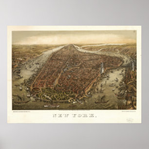 1874 New York City NY Birds Eye Panoramablick Kart Poster