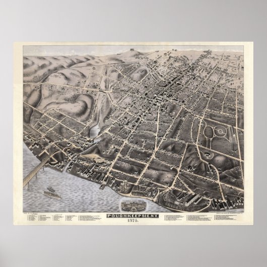1874 Poughkeepsie, New Birds Eye Panoramablick Kar Poster (Vorne)
