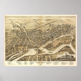 1875 Brantford, Ontario Bird's Eye Panorama Karte Poster