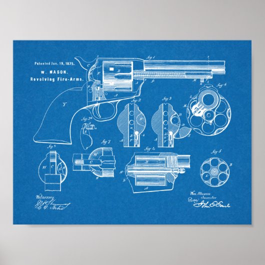 1875 Gun Revolver Patent Art Zeichnend Print Poster (Vorne)