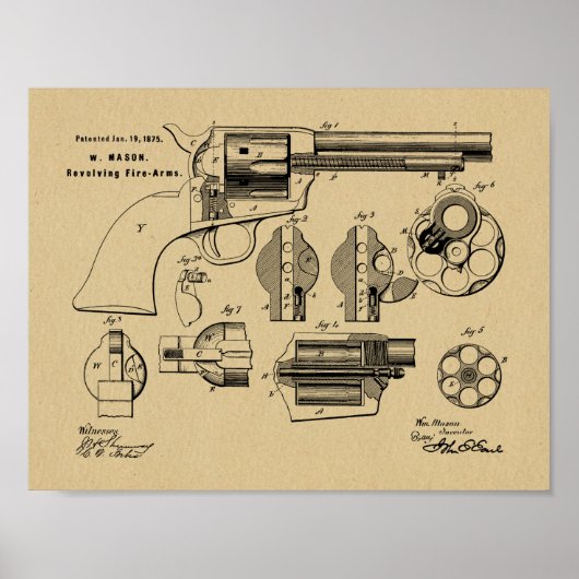 1875 Gun Revolver Patent Art Zeichnend Print Poster (Vorne)