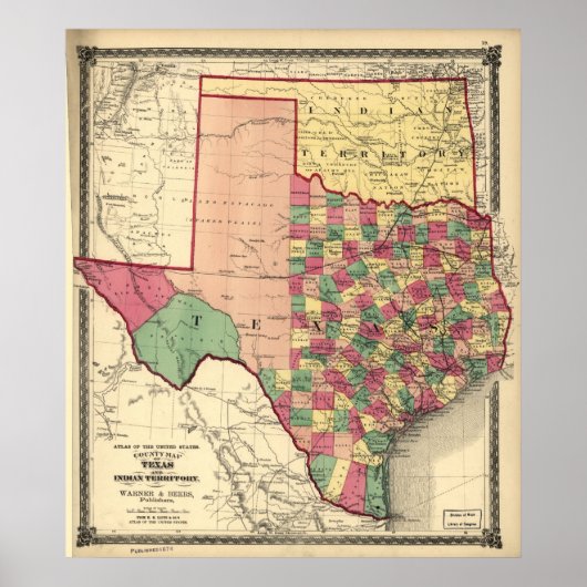 1875 Karte von Texas & Indian Territory (Oklahoma) Poster (Vorne)