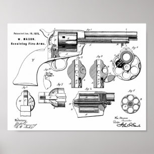 1875 Revolver Patent Kunst Zeichnung Druck Poster