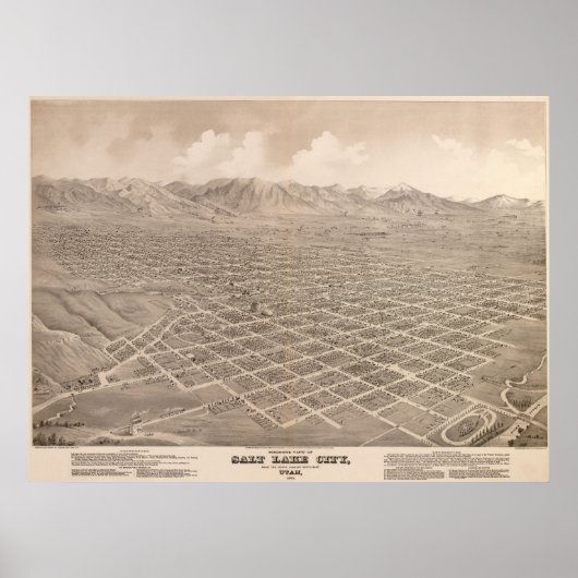 1875 Salt Lake City, UT Bird's Eye Panorama Karte Poster (Vorne)