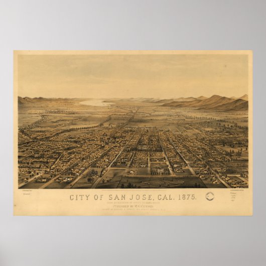 1875 San José, CA Birds Eye Panoramablick Karte Poster (Vorne)