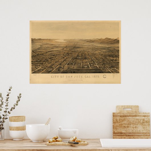 1875 San José, CA Birds Eye Panoramablick Karte Poster (Küche)