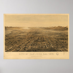 1875 San Jose, CA-Vogel-Augen-Ansicht-panoramische Poster