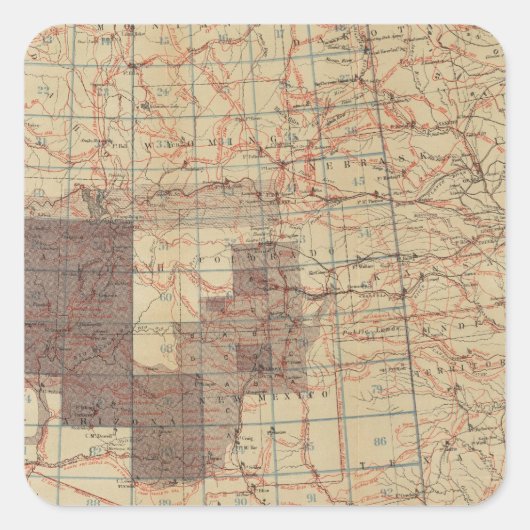 1876 Fortschrittsplan der Geografischen Erhebungen Quadratischer Aufkleber (Vorderseite)