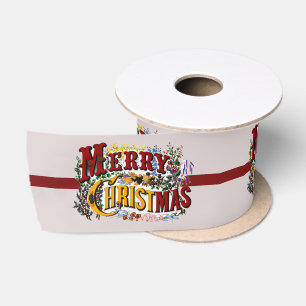 1876 Frohe Weihnachten Farbige Satinband