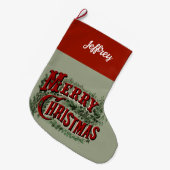 1876 Frohe Weihnachten Grün Großer Weihnachtsstrumpf (Vorderansicht (hängend))