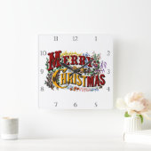 1876 Frohe Weihnachten Quadratische Wanduhr (Zuhause)