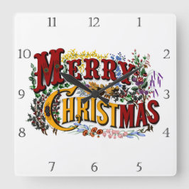 1876 Frohe Weihnachten Quadratische Wanduhr