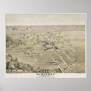 1876 McKinney, TX Bird's Eye View Panorama Karte Poster