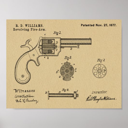 1877 Gun Revolver Patent Art Zeichnend Print Poster (Vorne)