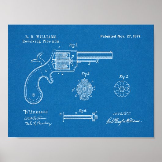 1877 Gun Revolver Patent Art Zeichnend Print Poster (Vorne)