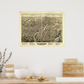 1877 Pawtucket, RI Birds Eye Panoramablick Karte Poster (Küche)