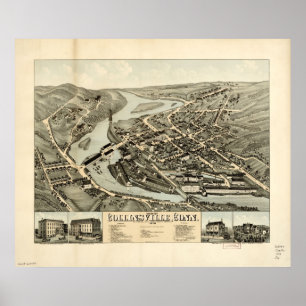 1878 Collinsville, CT Birds Eye Panoramablick Kart Poster