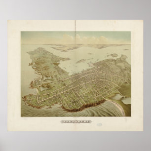 1878 Newport, RI Vogel-Augen-Ansicht-panoramische Poster