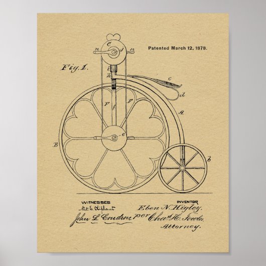 1878 Vintages Fahrrad-Patent Art Printwerbung Poster (Vorne)