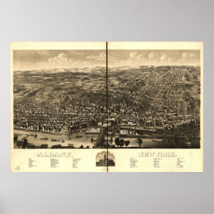 1879 Albany, New Birds Eye Panoramablick Karte Poster