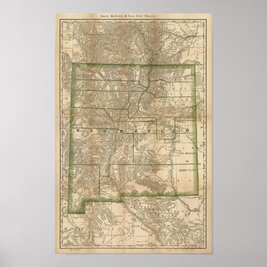1879 Antique Rail Map of New Mexico Poster (Vorne)