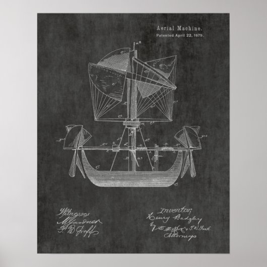 1879 Luftfahrzeug-Flugzeug-Patent Art Zeichnend Poster (Vorne)