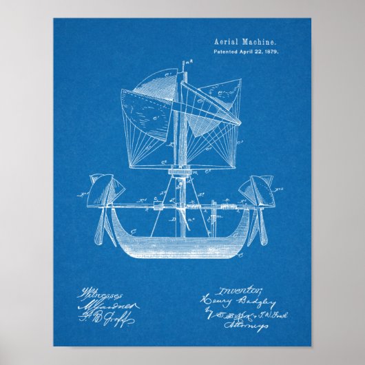 1879 Luftfahrzeug-Patent Zeichnend Druck Poster (Vorne)