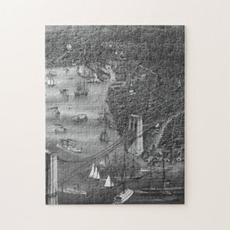 1879 Vintage-Brooklyn-Kartenpuzzle in Schwarz-Weiß Puzzle
