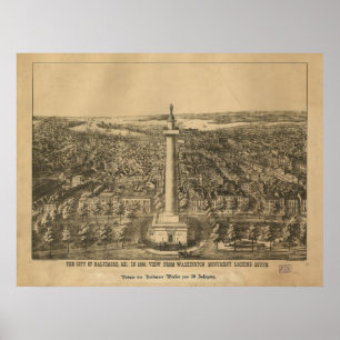 1880 Baltimore, das Augen-Ansicht-panoramische Poster