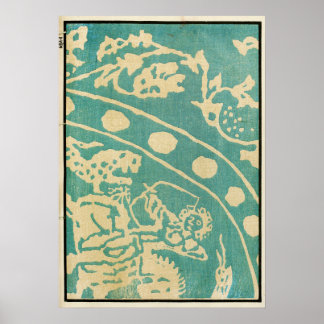 1880 Chinesisches geometrisches Gittermuster Poster