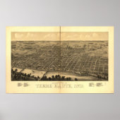 1880 Terre Haute, IN Birds Eye Panoramablick Karte Poster (Vorne)