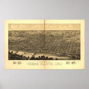 1880 Terre Haute, IN Birds Eye Panoramablick Karte Poster