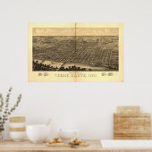 1880 Terre Haute, IN Birds Eye Panoramablick Karte Poster (Küche)