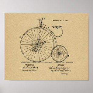 1880 Vintage High Wheeler Fahrrad Patent Kunst Dru Poster