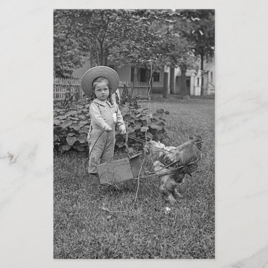 1880er Jahre Adorable Girl and Rooster Cart im Gar Briefpapier (Vorderseite)