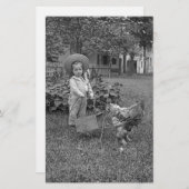 1880er Jahre Adorable Girl and Rooster Cart im Gar Briefpapier (Vorne/Hinten)