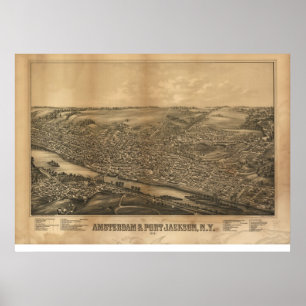 1881 Amsterdam & Port Jackson, NY Panorama Karte Poster