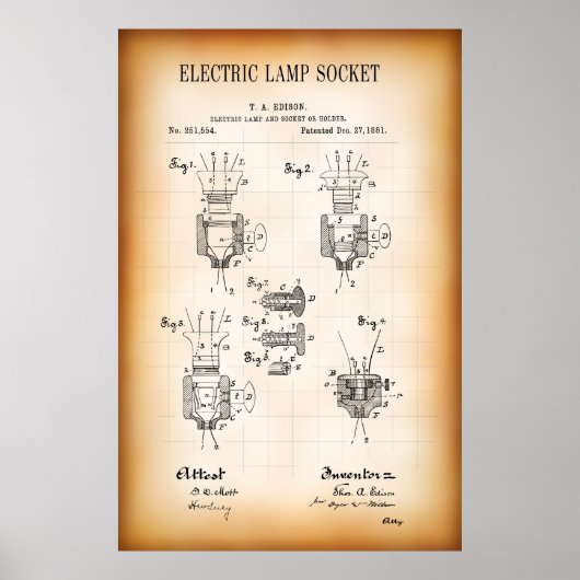 1881 ELEKTRISCHES LAMPENSOCKET-PATENT POSTER (Vorne)