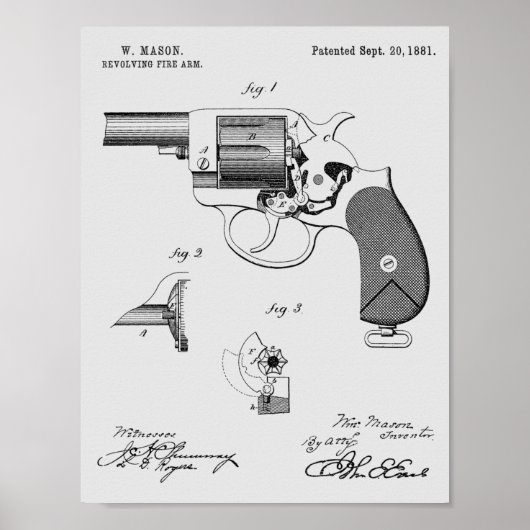 1881 Gun Revolver Patent Art Zeichnend Print Poster (Vorne)