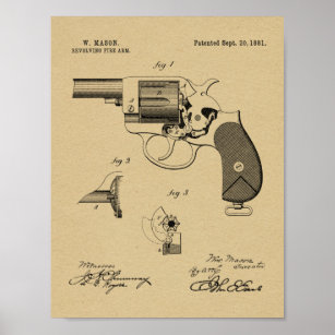 1881 Gun Revolver Patent Art Zeichnend Print Poster