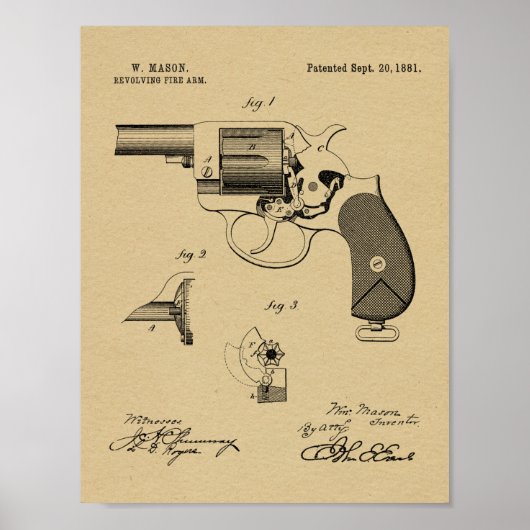 1881 Gun Revolver Patent Art Zeichnend Print Poster (Vorne)