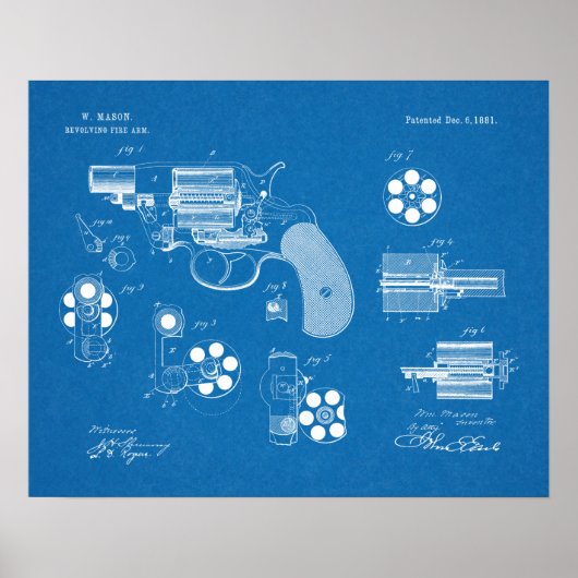 1881 Gun Revolver Patent Art Zeichnend Print Poster (Vorne)