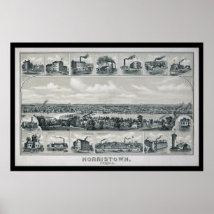 1881 Luftbildkarte Norristown PA Pennsylvania Post Poster