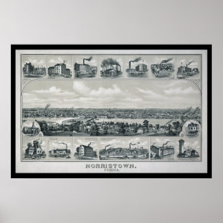 1881 Luftbildkarte Norristown PA Pennsylvania Post Poster